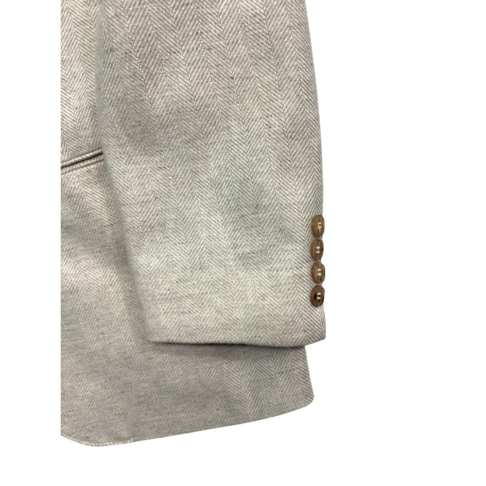 vtg 70s Tregos Western 40R Beige Herringbone Tweed Blazer Jacket Sport Coat USA - Picture 2 of 10